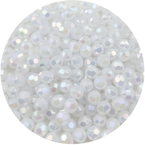 400 Pcs 8MM Round Faceted Acrylic Beads AB Color Transparent Crystal Acrylic Beads Round Bicone Beads for Jewelry Making, Bracelets Necklaces Earrings Wind (126- Porcelain White AB) - color: 126- porcelain white AB, size: 8MM