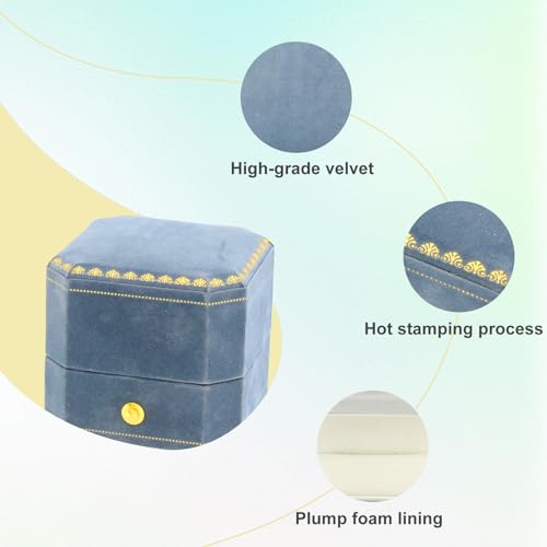 Jewelry Ring Box Small Travel Jewelry Box, Velvet Wedding Ring Box for Business, Engagement, Wedding, Bridesmaid and Mother's Day - Lake blue - color: Ring Box-Lake blue