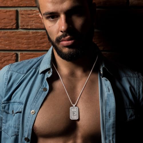 Initial Pendant Necklace Men Women Uppercase Silver Letter Diamond A-Z Stainless Steel Box 22 Inch - color: Silver-L