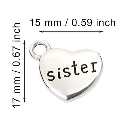 Shapenty Antique Silver Love Heart Shaped Family Members Pendant Charms for DIY Craft Keychains Bracelet Necklace Earrings Jewelry Making Findings and Memory Ornament - style: Sister