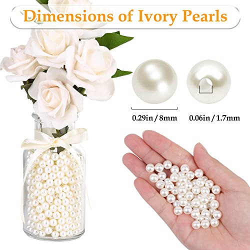 Anezus Ivory Faux Fake Pearls, 8 MM Sew on Pearl Beads with Holes for Jewelry Making, Bracelets, Necklaces, Hairs, Crafts, Decoration and Vase Filler, 800pcs - size: 8 Mm