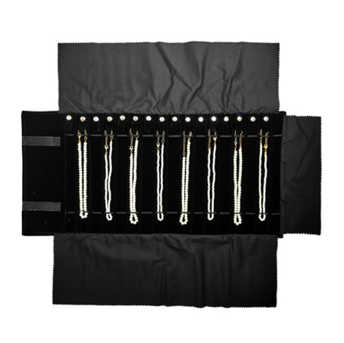 Portable Jewelry Roll Untangled Secure Necklace Travel Storage Bag Displays Holder 16 Chain (Black Diamond) - color: Black Diamond
