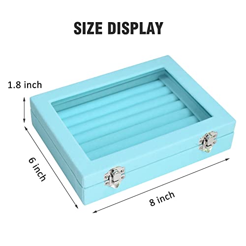 Vicoter Rings Organizer Tray 7 Slots Velvet Jewelry Earring Storage Box with Transparent lid Jewelry Display Case for Girls Wife Mom Women (Light Blue) - color: Light Blue