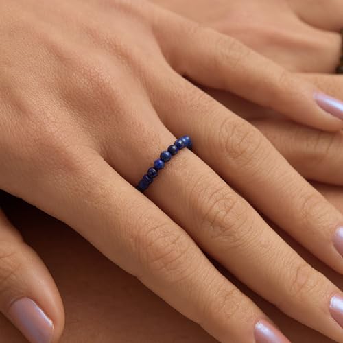 NLIEO Natural Gemstone Stretch Beaded Rings for Women Stackable Dainty Elastic Crystal Rings Jewelry - style: Lapis Lazuli