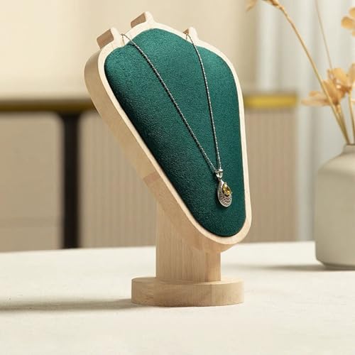 TANG SONG 8.27" Natural Wooden Base Flannelette Soft Mat Necklace Display Stand Jewelry Organizer Holder (Natural-Green) - color: Natural -Green