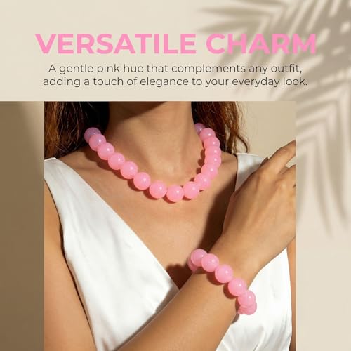 Colorful Chunky Beaded Necklace for Women Acrylic Bead Choker Necklaces Fashion Large Round Beads Necklaces for Women Handmade Summer Jewelry - color: Pink bracelet + necklace