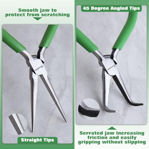 SPEEDWOX 2PCS Mini Bent Needle Nose Pliers With Teeth And Needle Nose Pliers For Jewelry Making 5" 45-Degree Bent Long Nose Pliers With Serrated Jaw Needle Remover Pliers Fishing Tools - style: 2 x needle nose pliers