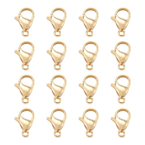 Pandahall 100Pcs Stainless Steel Lobster Claw Clasps Real 24K Gold Plated Jewelry Clasps 15x9x4mm Gold Filled Clasps for Bracelet Necklace Jewelry Making