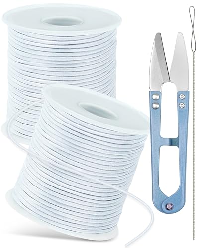 2 Rolls FIVEIZERO White Elastic Bracelet String Total 330 Feet,1mm,1.2mm,1.5mm Elastic Cord for Beading Stretchy String with Beading Needle for Bracelets, Sewing, Necklace, Jewelry Making and Crafts - size: 1.5MM, style: White