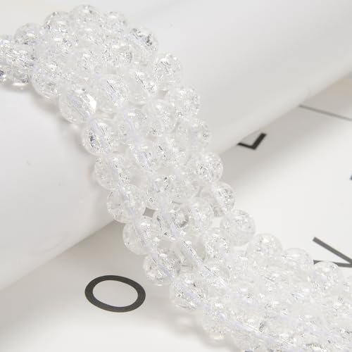 6mm 128pc Clear Crackle Quartz Smooth Round Gemstone DIY Beads for Jewelry Making - size: 6mm
