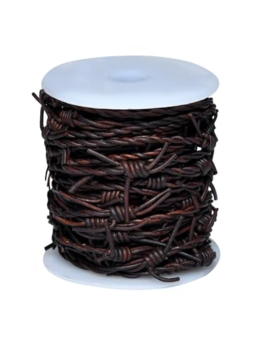 Artificial Barbed Wire Ribbon Trim Real Leather Cord for Party Home Decoration, Gift Boxes, DIY Crafts - 33 Feet Spool by Cords Essentials (Distressed Light Brown) - color: Distressed Light Brown