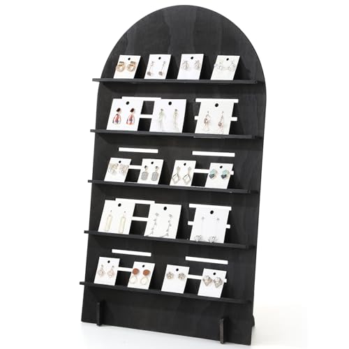 DoubleFill 5 Tier Wooden Earring Display for Vendor Arch Jewelry Display Stand Rack with Adjustable Height for Retail Selling - color: Black