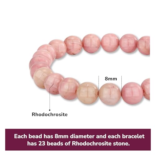 Crystal Vibe 8mm Beaded Bracelets For Women Men - Healing Crystal Bracelet - Adjustable Size - color: rhodochrosite