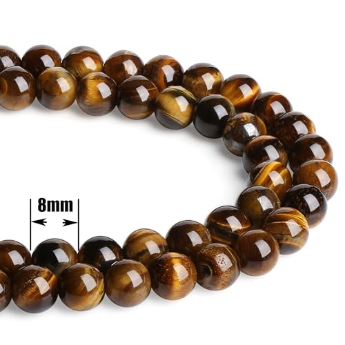QINJIEJIE 100PCS Yellow Tigers Eye Beads 8mm Natural Stone Beads Round Loose Gemstone Bead for Bracelet Beading Crystal Jewelry Making DIY Necklace Earrings 0.32" - color: Yellow Tigers Eye, size: 100PCS