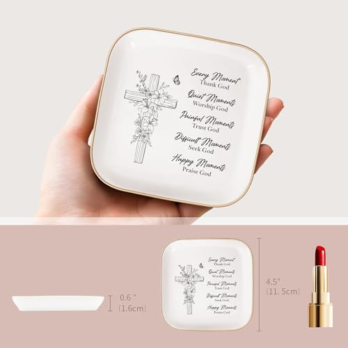 Christian Gifts for Women – Faith Gifts for Women, Sisters in Christ Friendship Gift, Ceramic Jewelry Dish Tray for Mom, Best Friend, Teen Girl, Encouragement Christian Gifts, Mothers Day gifts - style: Thank God