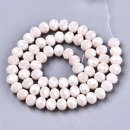 10 Strands Briolette Faceted Rondelle Glass Beads 8x6mm Shiny Pearl Luster Opaque Glass Loose Beads 670pcs for Bracelets Jewelry Making - color: Misty Rose, size: 8x6mm