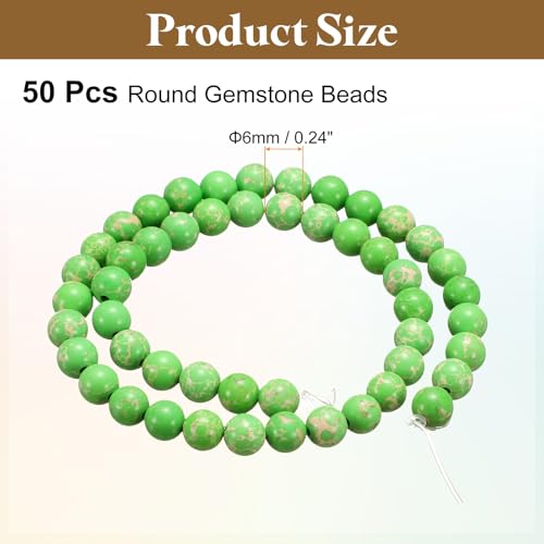 HARFINGTON 50pcs Natural Stone Beads 6mm Green Turquoise Round Gemstone Stone Loose Beading Real Genuine Smooth Balls Bead for Jewelry Making Bracelets Necklace Earrings DIY - color: Green Turquoise, size: 6mm