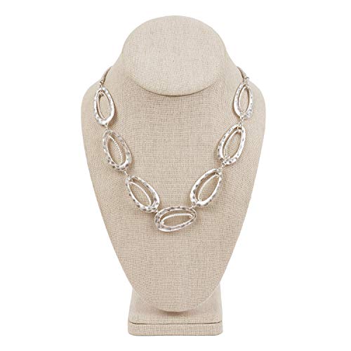 MOOCA 2 Pcs Linen Covered Wood Jewelry Display Necklace Chain Jewelry Bust Display Holder Stand, Necklaces Mannequin, 6 3/8 W x 4 1/4 D x 10 H in, Tan Linen - color: 6) Tan Linen, 2 pieces