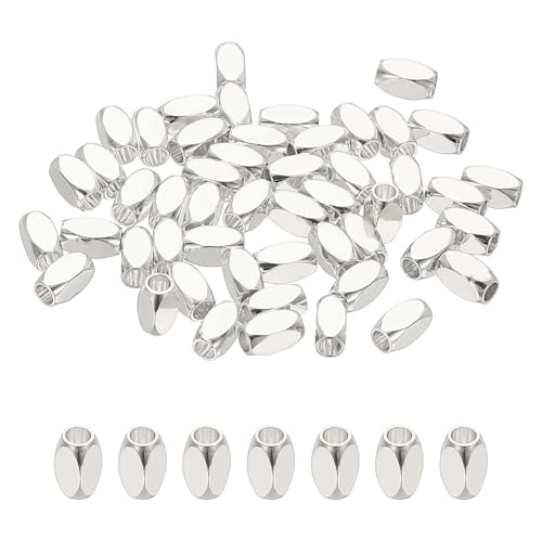 PATIKIL 3x6mm Filled Spacer Beads, 50Pcs Metal Smooth Faceted Tube Tiny Loose Beads for Bracelet Jewelry Making Necklace DIY, Silver - color: Silver, size: 3x6mm