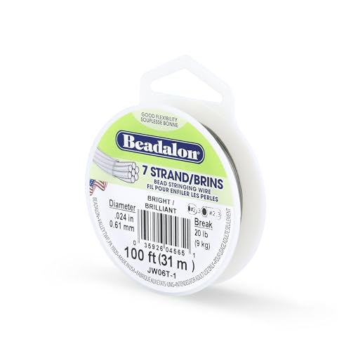 Beadalon 7 Strand Stainless Steel Bead Stringing Wire, 0.024 in / 0.61 mm, Bright, 100 ft / 31 m - color: Bright, style: .024 in / 0.61 mm , 100 ft / 31 m