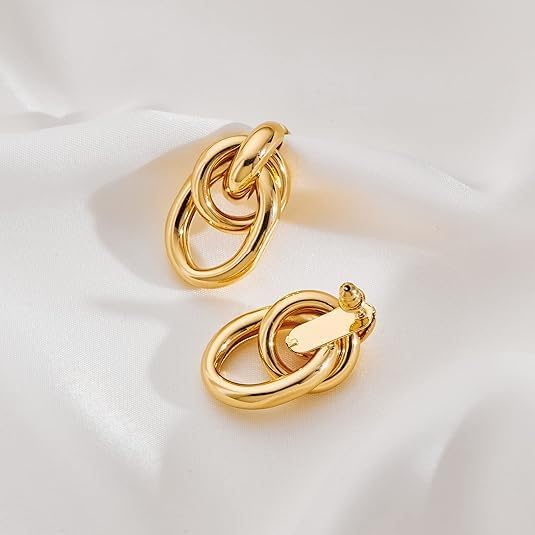 Gold Earrings for women Trendy - 14K Gold Plated Chunky Drop Dangle Knots Statement Earrings Hypoallergenic Lightweight Gold Jewelry Gifts