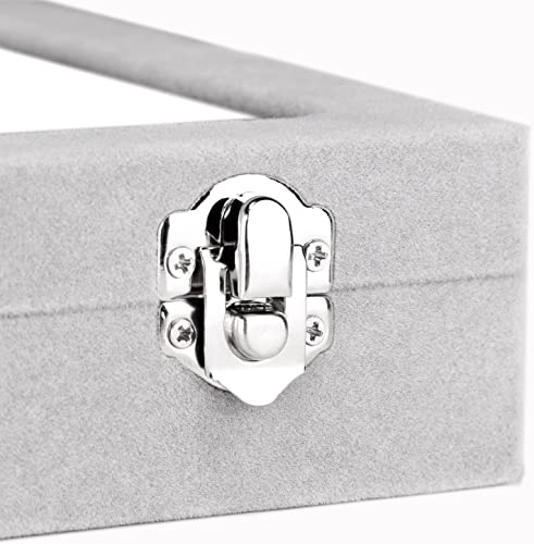 Velvet Jewelry Box 24 Grid Jewelry Earrings Display Organiser Box Ring Tray Holder Earrings Storage Case for Girls Women Wife Mom (Gray) - color: Gray