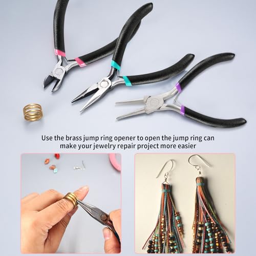 3 Pcs Jewelry Making Tools Pliers Kit, Includes Needle Nose/Round Nose Pliers/Diagonal, Wire Cutters for Jewelry Making Wire Wrapping Beading Crafts Matte Handle - style: 3pcs - Black