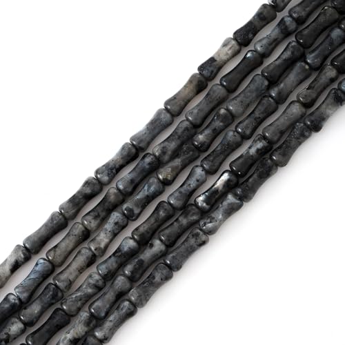 5x12mm Natural Black Labradorite Stone Bamboo Shape Gem Healing Energy Loose Spacer Beads for DIY Necklace Bracelet Earring - color: Black Labradorite