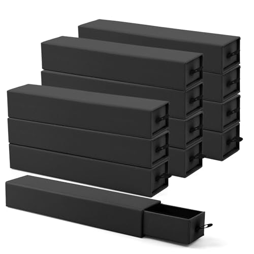 Lainrrew Jewelry Gift Box, Luxury 12-Pack Jewelry Gift Box Velvet-Lined, Compact Drawer Style for Earrings & Rings, Stylish Necklace Bracelet Organizer, 8.3x1.8x1.4 Inches (Black) - color: Black