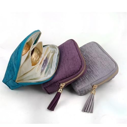 Travel Jewelry Organizer Case, Small Jewelry Pouch Bags with Zipper & Tassel, Travel Jewelry Case for Earrings Necklaces Rings Bracelets Brooches, Travel Gifts for Women - color: Purple