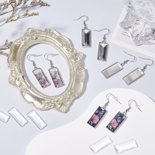 1 Box 90Pcs 30 Sets Earring Bezel Blanks Stainless Steel Earring Wire Hooks 10x25mm Rectangle Bezel Pendant Trays with Glass cabochons Silicone Backs for Jewelry Making DIY Dangle Charms - style: Style 3