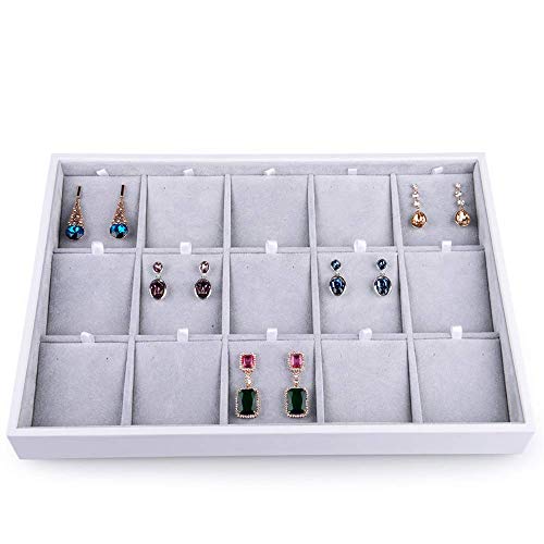 Oirlv Velvet Jewelry Organizer Trays Stackable Showcase Jewelry Display Storage Tray (15 Grids Earrings) - size: 15 Grids Earrings Tray