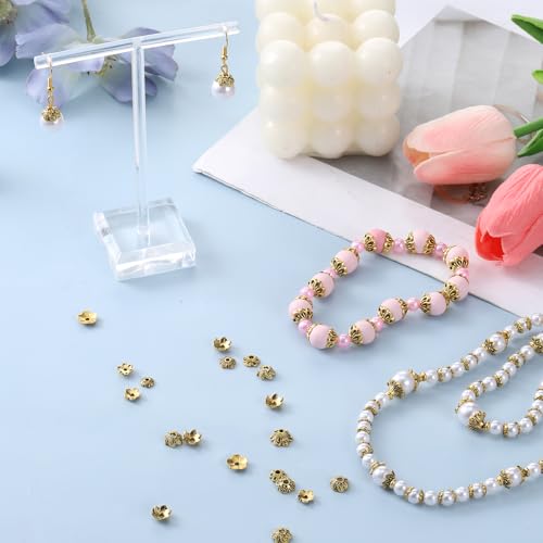 360 Pcs Bead Caps for Jewelry Making Bead Cap Findings Flower Gold Filigree Beads Cap Flower Spacer Beads Caps Metal Alloy Filigree Flowers Cup Gold Vintage Spacers for DIY Necklace Bracelet Earrings