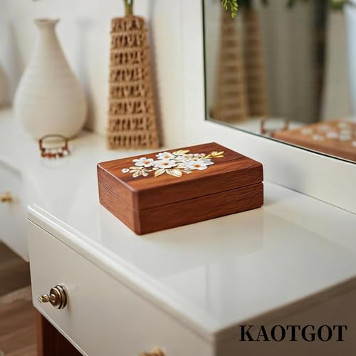 Travel Jewelry Case Small Wood Jewelry Organizer Jewelry Box for Women (Nut-Brown Print B) - color: Nut-Brown Print B