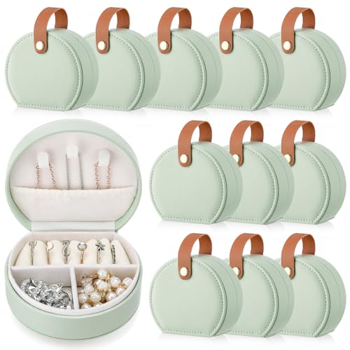 Weysat 12 Pack Travel Jewelry Case Bridesmaid Gifts Box Bulk Small Leather Earring Organizer for Women Teacher Proposal Return Gift (Green) - color: Green