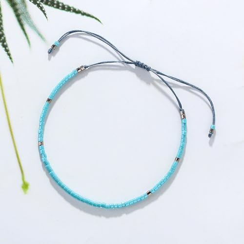 KELITCH Adjustable turquoise bead bracelet single color knitting friendship bracelet fashion jewelry daily wear gift (28 color selection) - color: Blue 04R