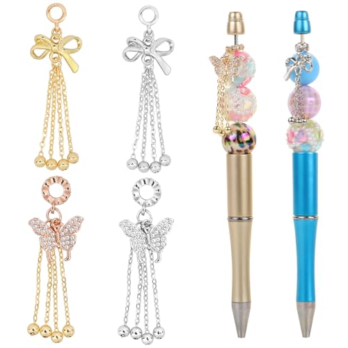 4Pcs Butterfly Rhinestone Tassel Chain Beads for Pens Butterfly Alloy Focal Spacer Beads for DIY Craft Beadable Pens Bracelet Necklace Earrings Keychain Jewelry Making - color: Alloy Butterfly Tassel