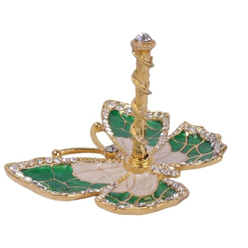 Matashi Butterfly Jewelry Holder for Women, Enamel - Gold Plated Jewelry Stand Organizer Ring Holder w/Crystals, Gift for Mom on Christmas, Mother’s Day, Birthday, Anniversary, Valentine’s Day, Green - color: Green