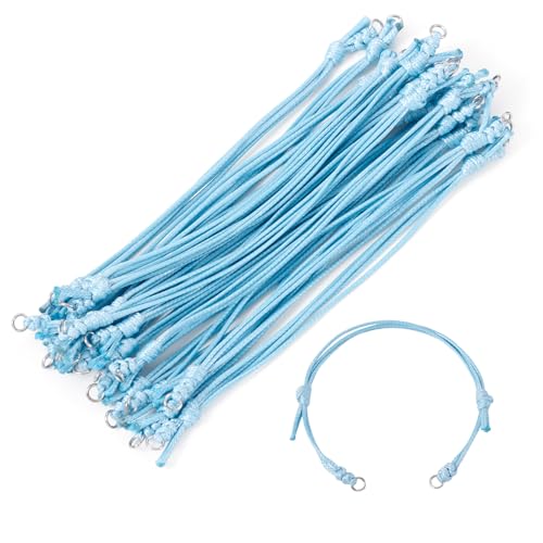 KISSITTY 20pcs Adjustable Bracelet Cords for Connector Charms Waxed Polyester Thread Cord Sky Blue Color Half Finished Bracelet for Friendship Bracelets Jewelry Making - color: Sky Blue