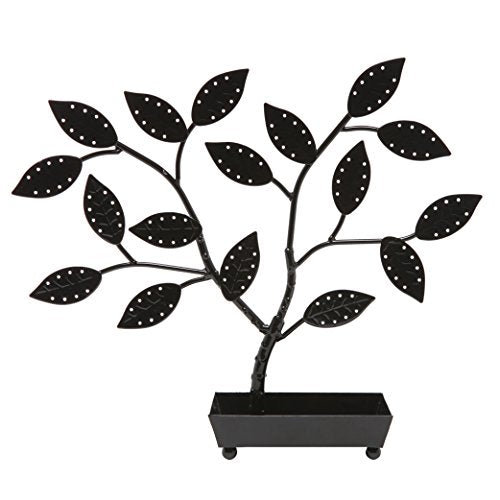 MyGift Jewelry Tree w/Bird Nest 48 pair Earrings Holder, Bracelets/Necklace Organizer Stand (Black Metal) - color: Black Metal