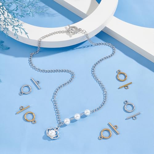 UNICRAFTALE 30 Sets 2 Colors Toggle Clasps 304 Stainless Steel Ring Toggle Connectors Golden & Stainless Steel Color IQ Toggles Clasps & Tbar Clasp for DIY Necklace Bracelet Jewelry Making