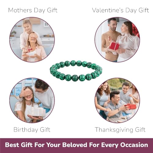 Crystal Vibe 8mm Beaded Bracelets For Women Men - Healing Crystal Bracelet - Adjustable Size - color: malachite