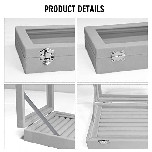 Vicoter Rings Organizer Tray 7 Slots Velvet Jewelry Earring Storage Box with Transparent lid Jewelry Display Case for Girls Wife Mom Women (Grey) - color: Grey