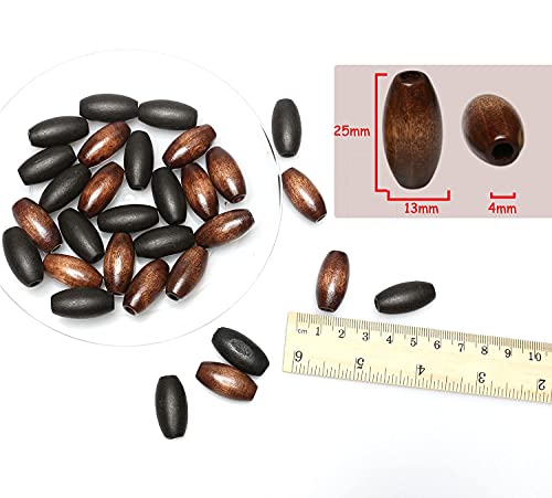 40 Oval Wooden Beads Variety Pack, 13 x 25mm Wood Dreadlock Hair Braid Beads with 4mm Hole Mixed Colors Wooden Tube Spacer Beads for Macrame Jewelry Craft Making - color: 26x13mm, Coffee&Dark Brown#40pcs