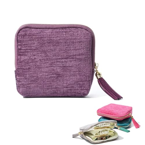 Travel Jewelry Organizer Case, Small Jewelry Pouch Bags with Zipper & Tassel, Travel Jewelry Case for Earrings Necklaces Rings Bracelets Brooches, Travel Gifts for Women - color: Purple