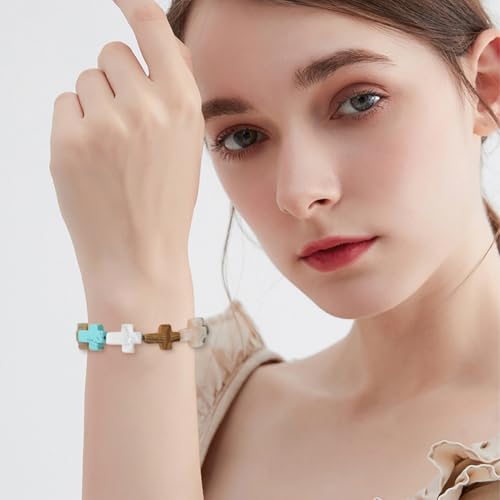 1 Box 25PCS Easter Cross Gemstone Beads with Holes Natural Mixed Color Stone Crystal Energy Spacer Loose Charms Bead Bulk for Jewelry Making Necklaces Party Holiday Adult Diy Craft Supplies