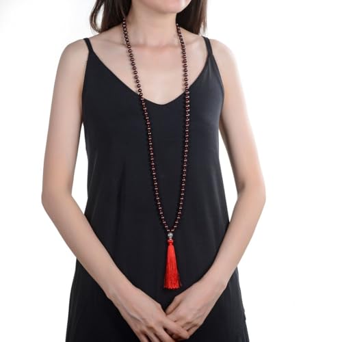 Adabele Premium 108 Mala Beads Malas Necklace - Natural Healing Gemstone Tibetan Buddhist Japa Prayer Meditation Reiki Chakra Stone Quartz Rock Women Men Jewelry - style: Dark Garnet