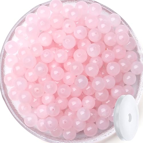 QINJIEJIE 100PCS Rose Quartz Beads 8mm Natural Stone Beads Round Loose Gemstone Bead for Bracelet Beading Crystal Jewelry Making DIY Necklace Earrings 0.32" - color: Rose Quartz, size: 100PCS