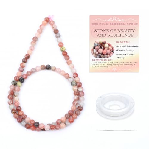 Natural Stone Beads Round Genuine Real Stone Beading Strand Loose Gemstones DIY Smooth Bead for Bracelet Necklace Earrings Jewelry Making (Red Plum Blossom Stone, 4mm 90 Pieces) - color: Red Plum Blossom Stone, size: 4mm 90pcs