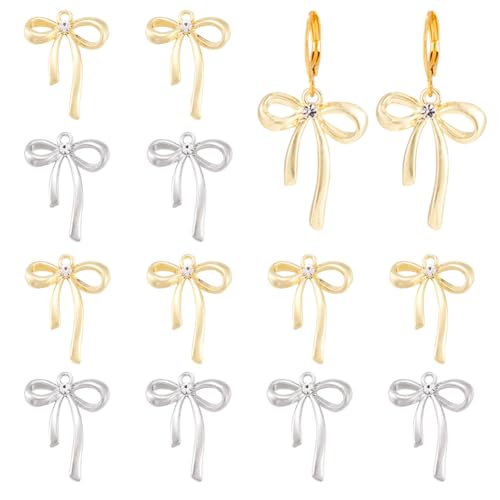 FASHEWELRY Golden Bow Connector Charms Bulk, Christmas Bowknot Link Charms, Infinity Links Geometric Hollow Bezel Pendants for Earring Bracelet Necklace Keychains Jewelry Making - color: 2 Colors Rhinestone Bowknot
